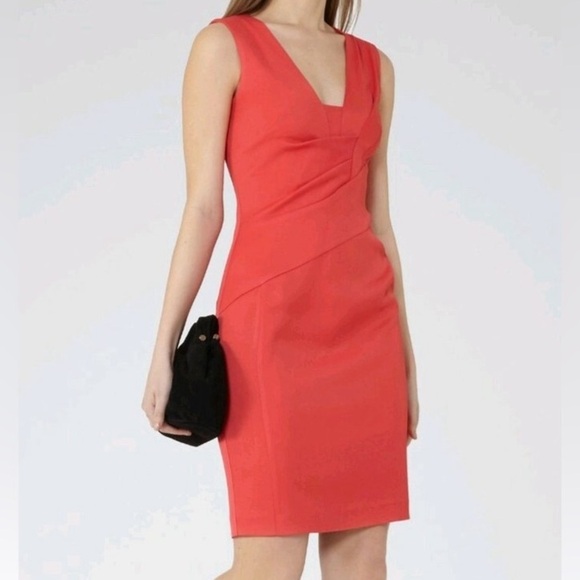 NEW REISS Aleana fitted shift dress size US 2 in red. - Picture 2 of 5